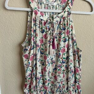 Rose & Olive Floral Tank Top - Cream and Pink